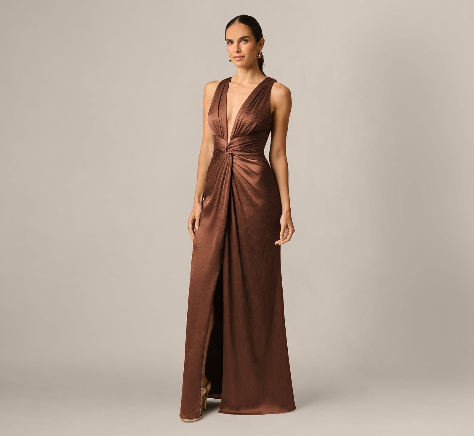 Brown Satin Dress With Knotted Bodice Brown Satin Dress With Knotted Bodice — Aesthetic Gowns Dresses