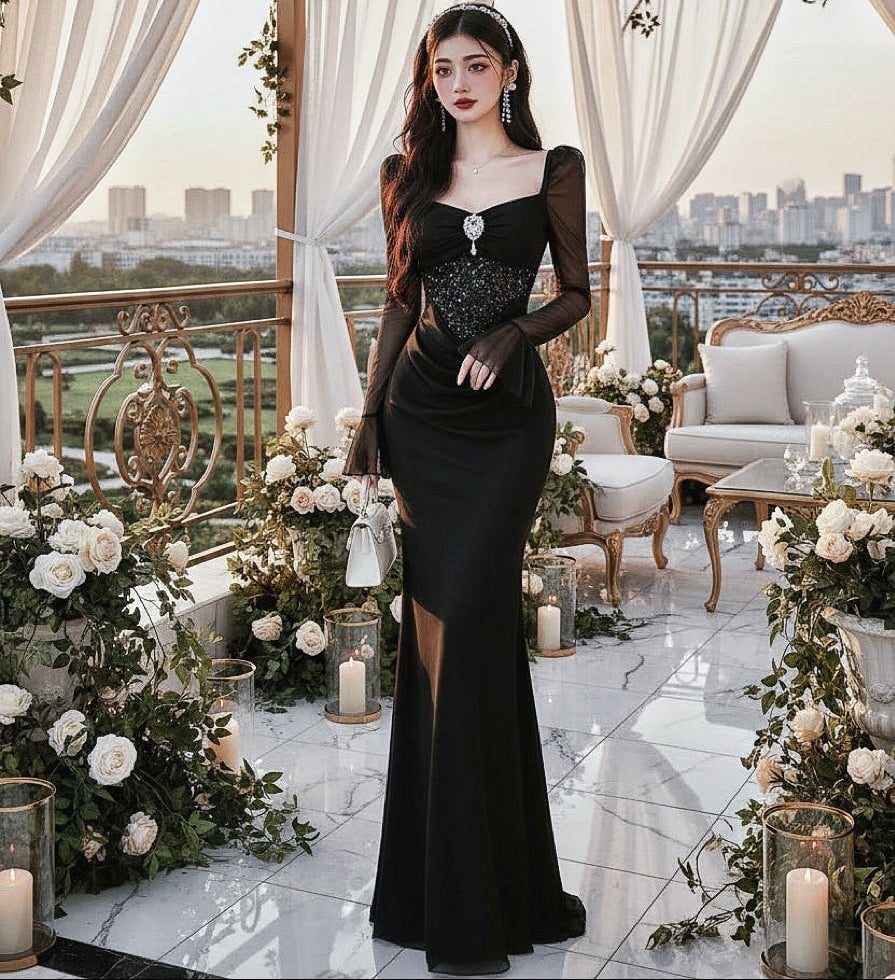 Black Maxi Dress With Sequined Bodice Black Maxi Dress With Sequined Bodice — Aesthetic Gowns Dresses