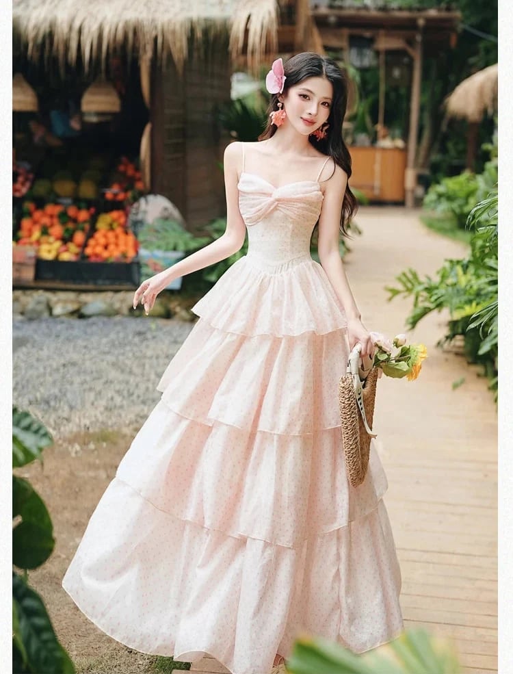 Tiered Maxi Gown With Spaghetti Straps Tiered Maxi Gown With Spaghetti Straps — Aesthetic Gowns Dresses