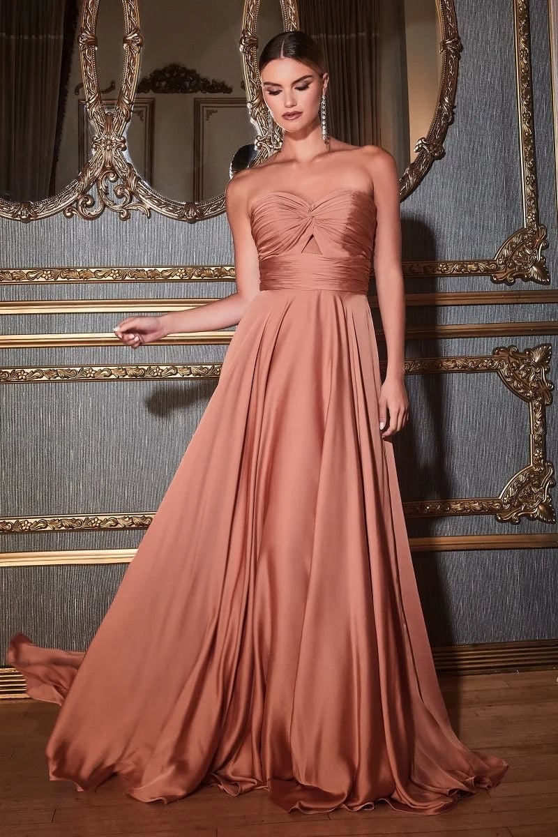 Rose Gold Strapless A Line Gown Rose Gold Strapless A Line Gown — Aesthetic Gowns Dresses