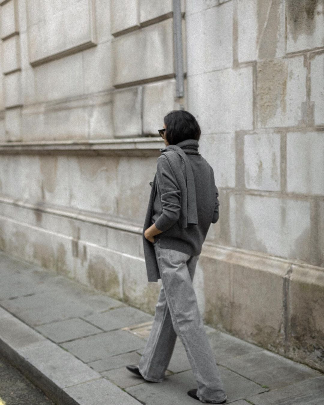 Grey Turtleneck Sweater With Draped Cardigan — Aesthetic Grey Sweater Outfit