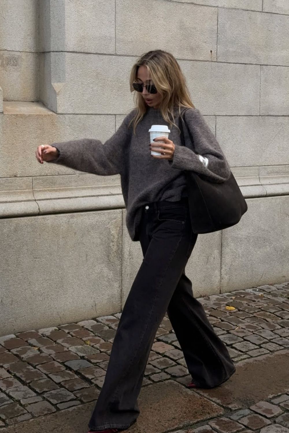 Dark Grey Oversized Sweater With Black Jeans — Aesthetic Grey Sweater Outfit