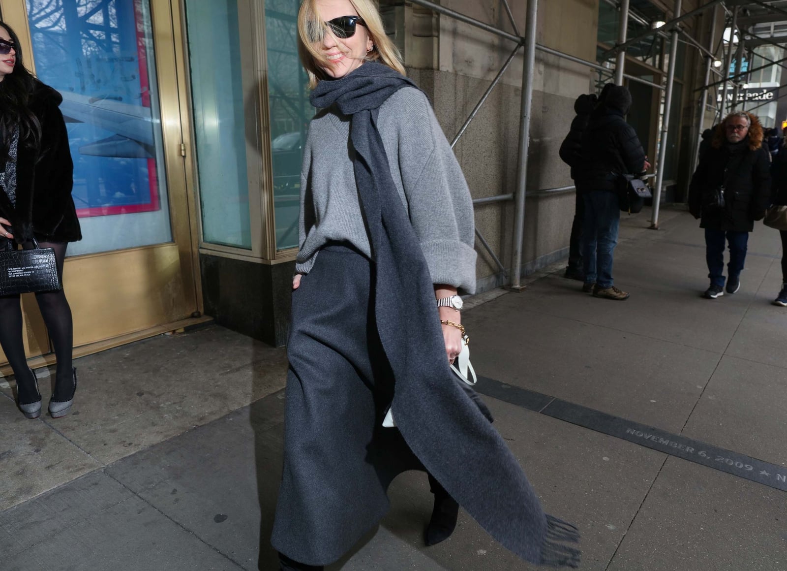 Oversized Grey Sweater With Long Scarf and Trousers — Aesthetic Grey Sweater Outfit