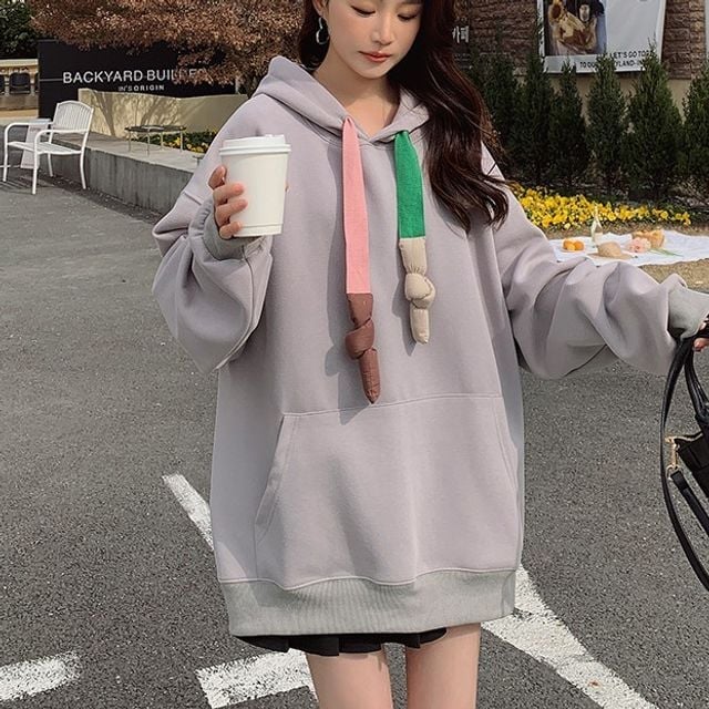 Grey Hoodie with Multi-Colored Drawstrings Grey Hoodie with Multi-Colored Drawstrings — Aesthetic Hoodie Outfits Women