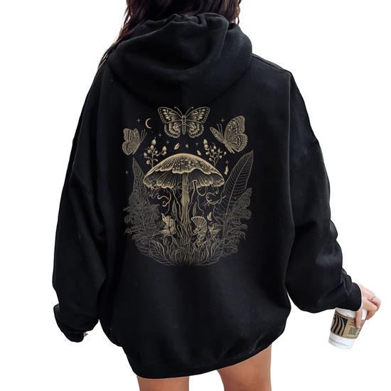 Black Hoodie with Nature-Inspired Gold and Green Graphic Black Hoodie with Nature-Inspired Gold and Green Graphic — Aesthetic Hoodie Outfits Women