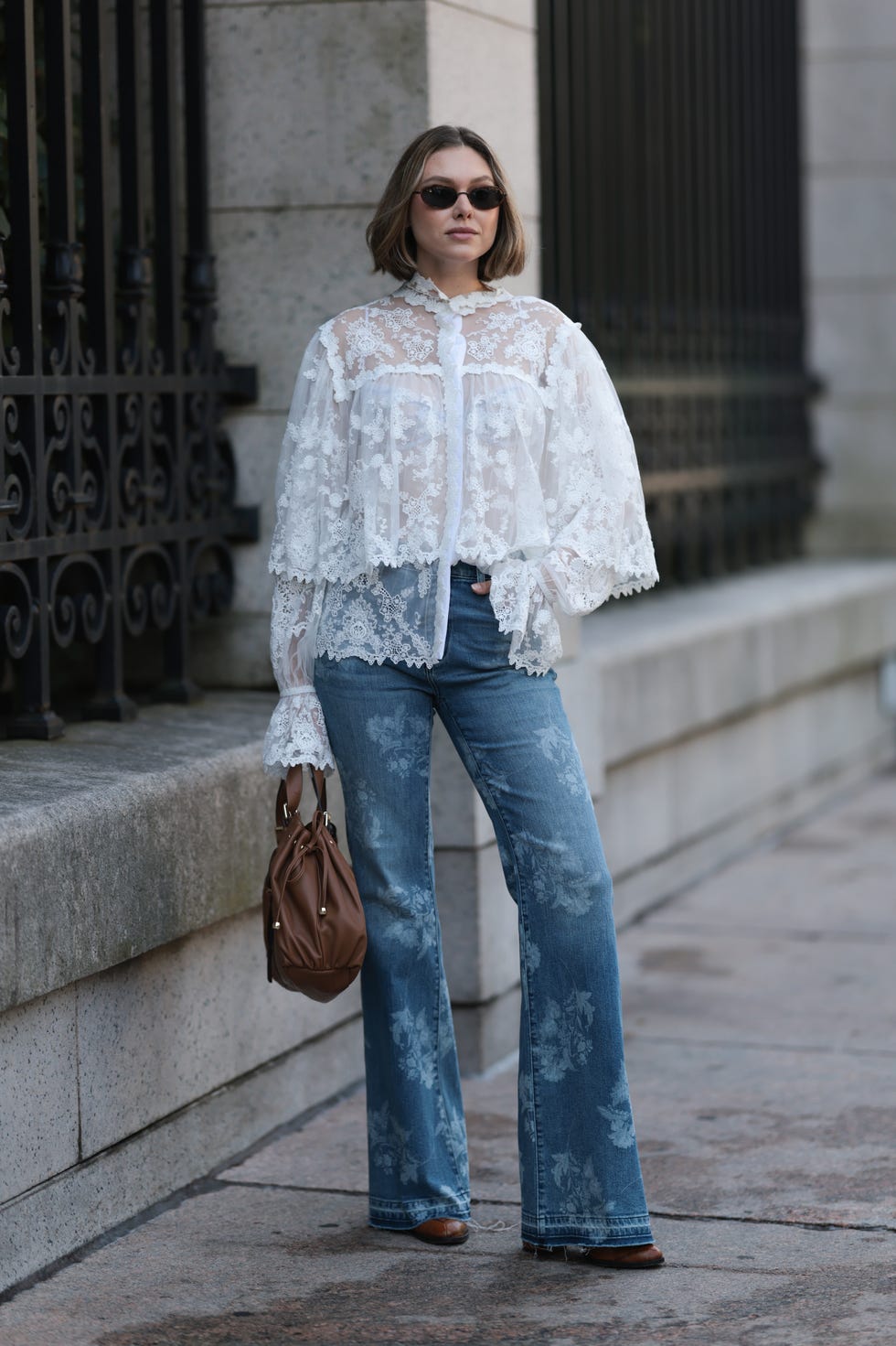 White Lace Blouse With Wide Leg Jeans — Aesthetic Lace Top Outfit