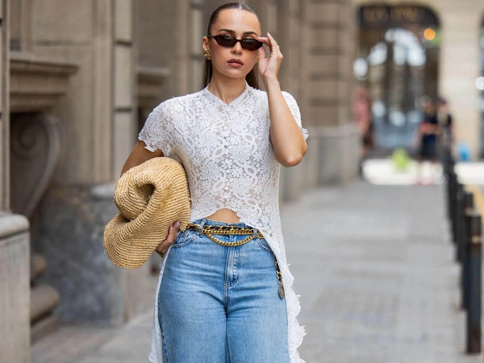 White Lace Top With Light Wash Jeans — Aesthetic Lace Top Outfit