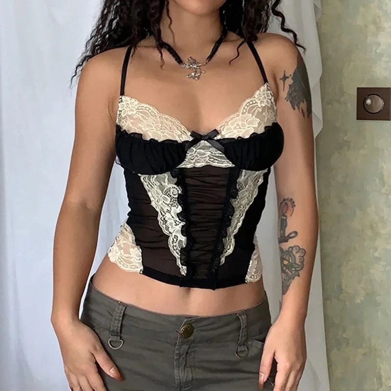 Black Lace Corset Top With Olive Green Pants — Aesthetic Lace Top Outfit