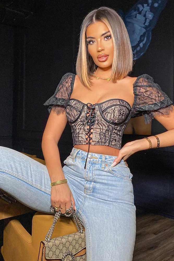 Sheer Lace Corset Top With Puff Sleeves — Aesthetic Lace Top Outfit