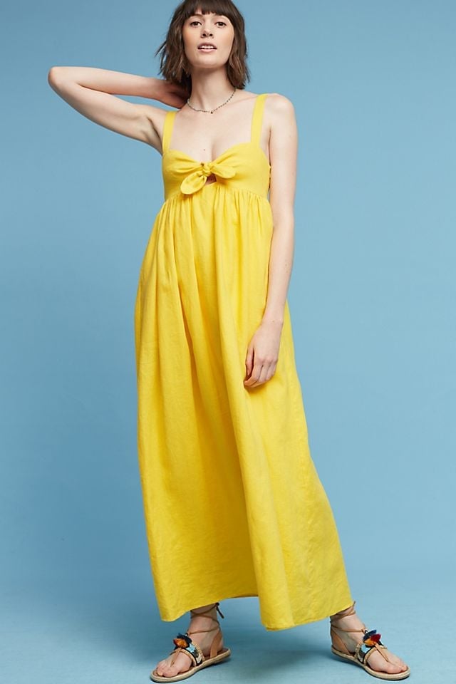 Bright Yellow Linen Maxi Dress with Bow Detail — Aesthetic Linen Dress