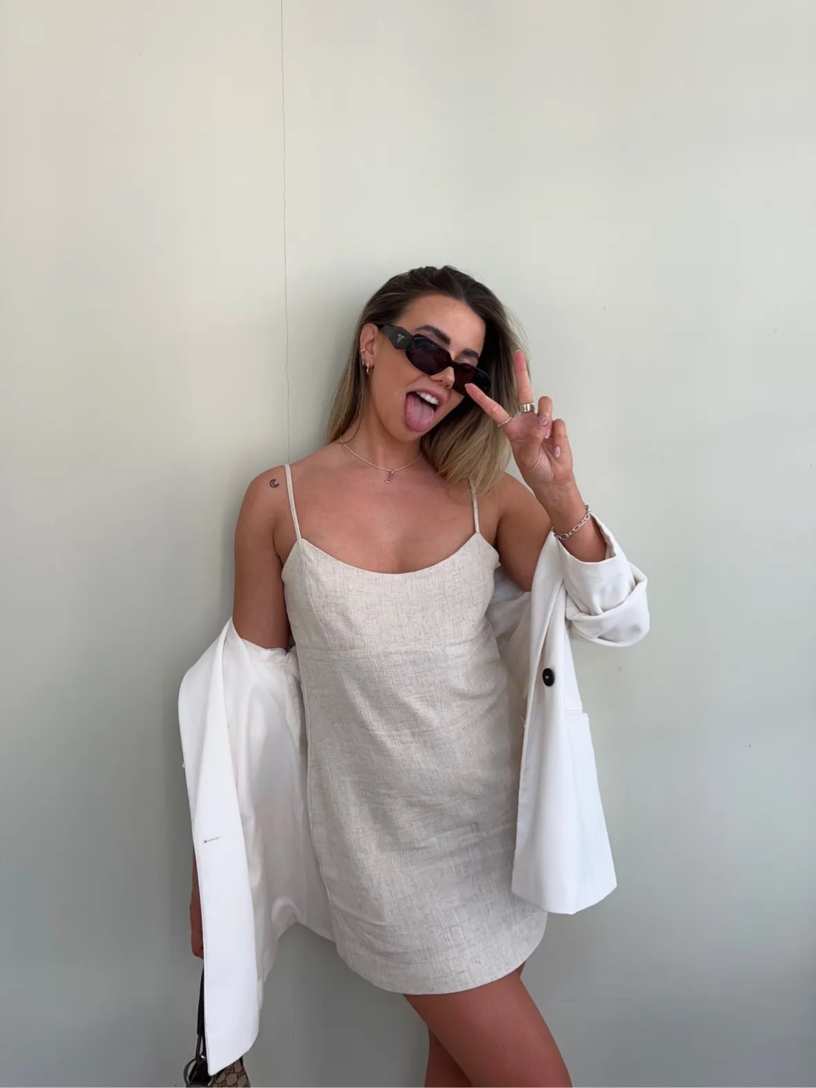 Beige Linen Slip Dress with Oversized Blazer — Aesthetic Linen Dress