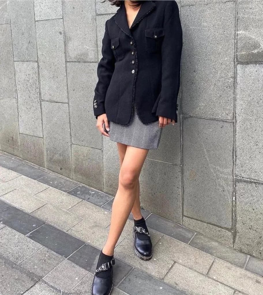 Tailored Blazer With Plaid Mini Skirt — Aesthetic Mary Janes Outfit