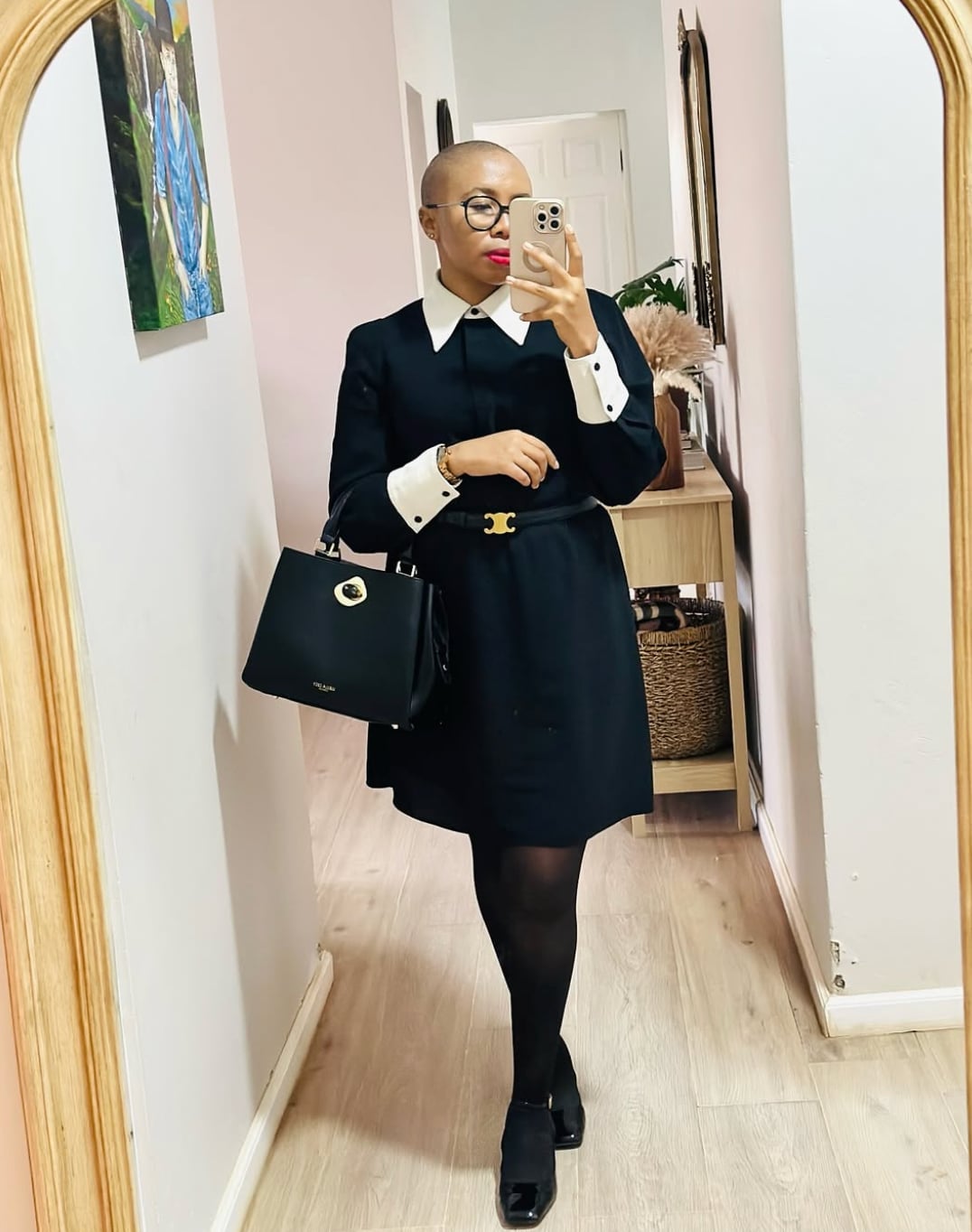 Black Dress With Contrasting Collar And Cuffs — Aesthetic Mary Janes Outfit