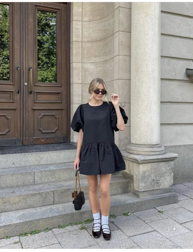 Puff Sleeve Mini Dress With Platform Mary Janes — Aesthetic Mary Janes Outfit