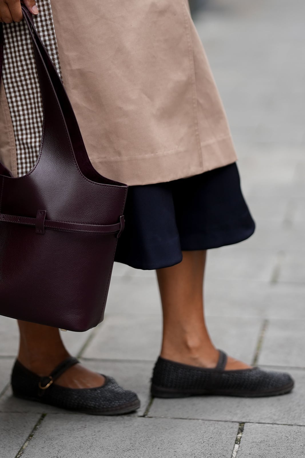 Beige Trench Coat With Woven Mary Jane Flats — Aesthetic Mary Janes Outfit