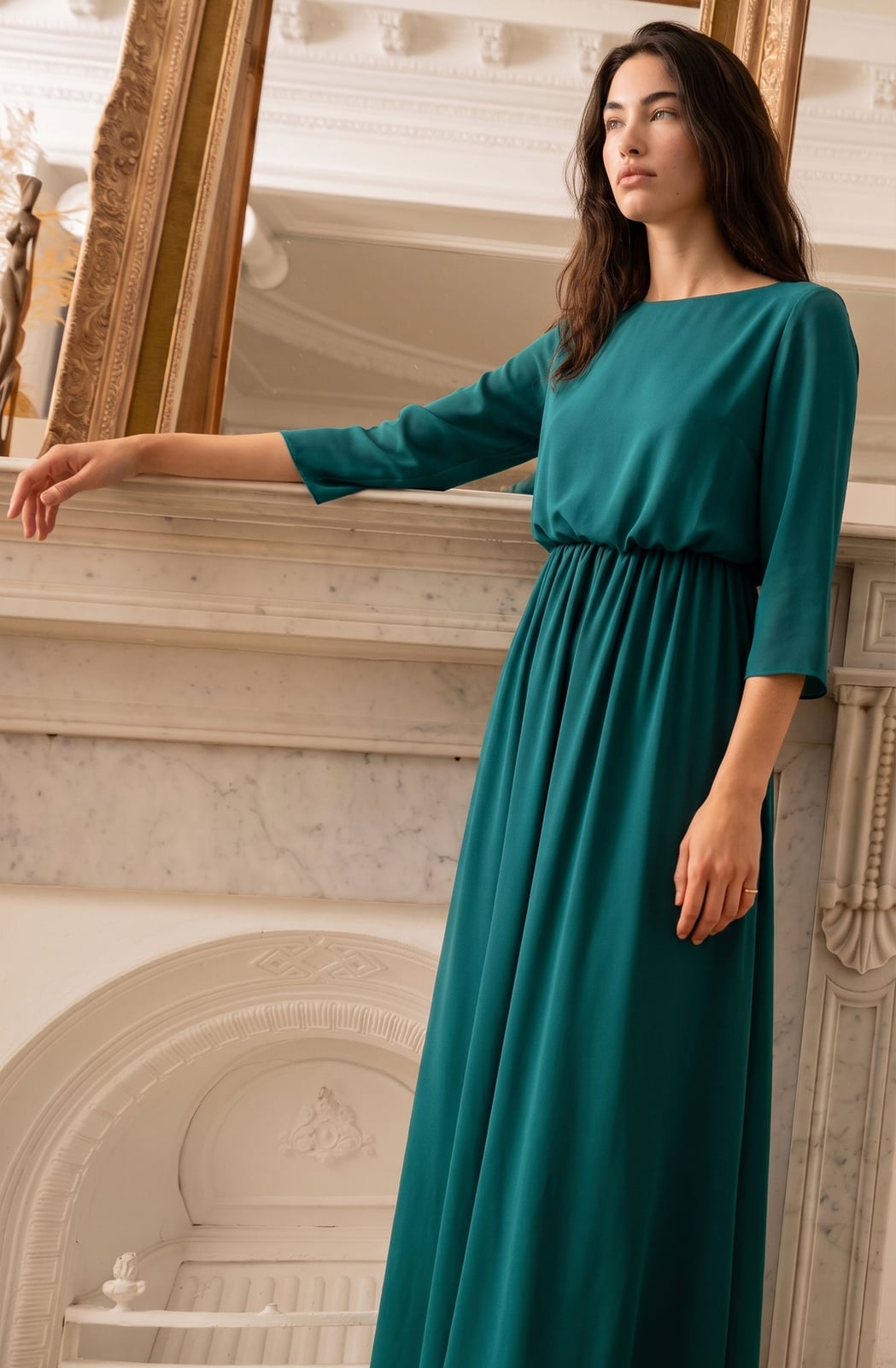 Teal Crepe Maxi Dress with Empire Waist — Aesthetic Modest Dresses