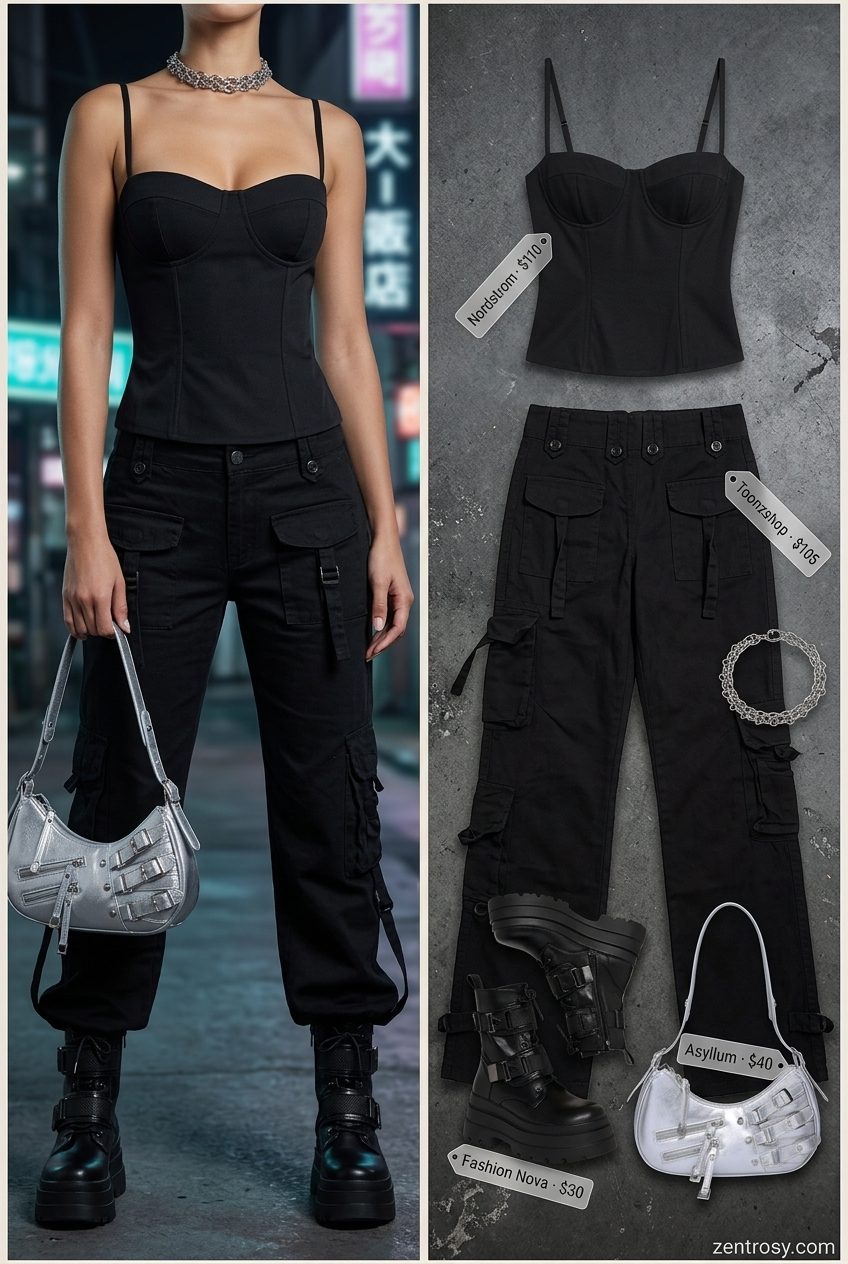 Y2K Cargo Pants Inspo 2026 Black cargo pants outfit inspo summer for women 2026, ideal for nights out and trendy events.