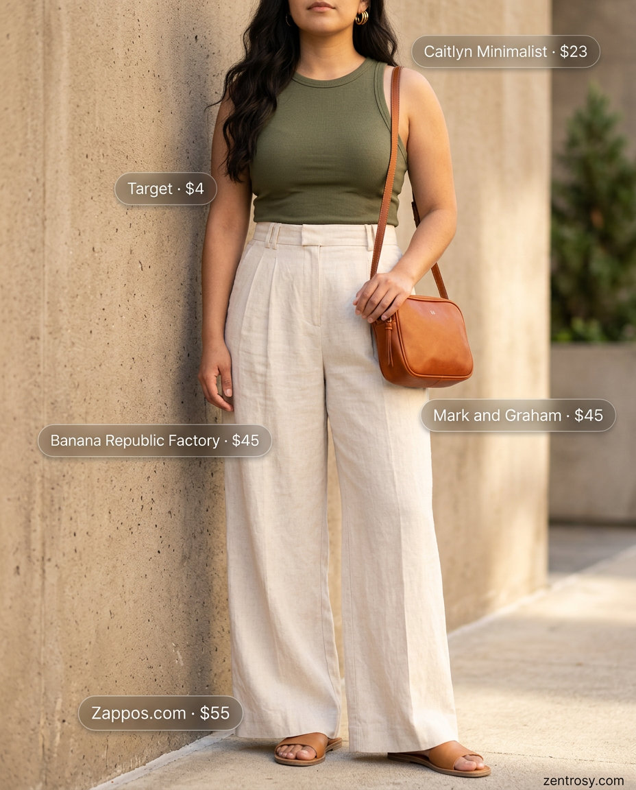 Wide Leg Pants Inspo 2026 Cream wide leg pants outfit inspo summer for women 2026, ideal for travel and casual daytime.