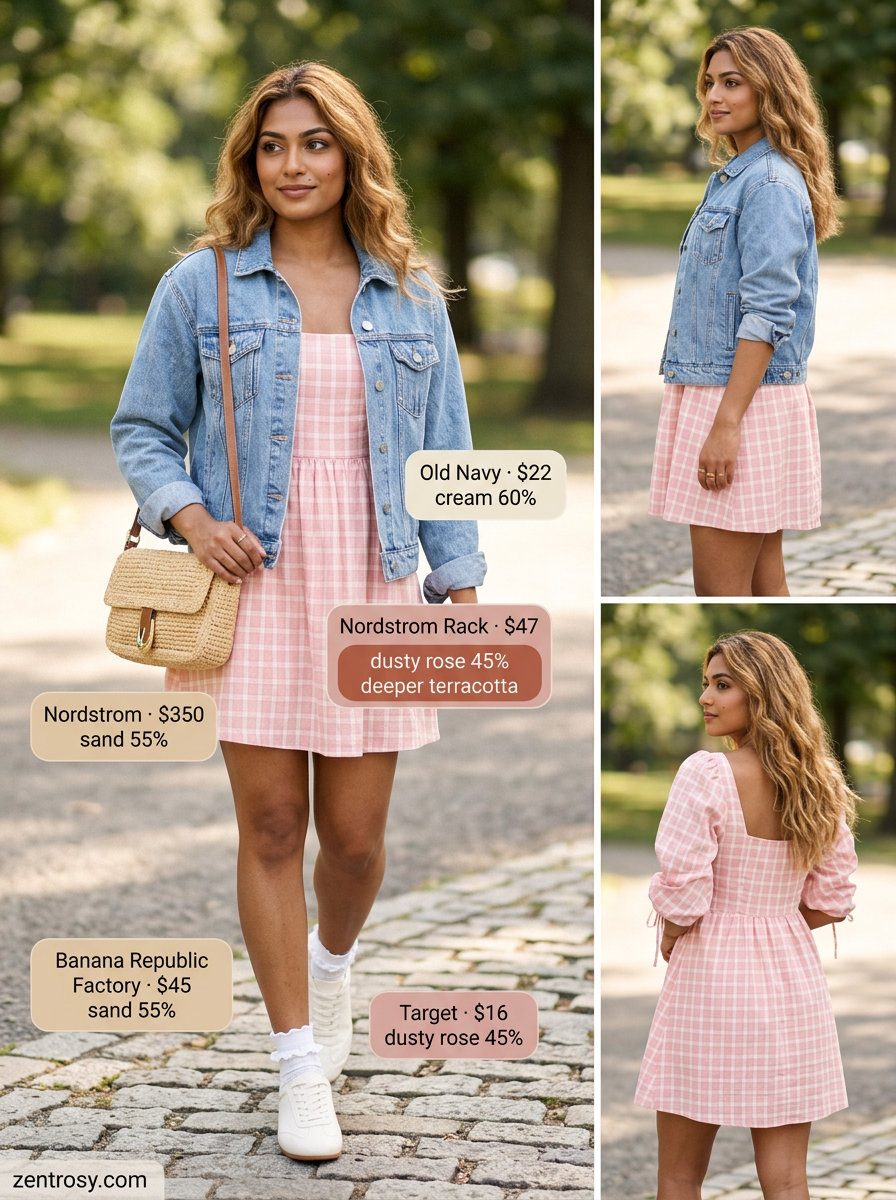 Picnic Perfect Sundress Outfit Inspo Summer 2026 Picnic perfect sundress outfit inspo summer for women 2026: Gingham dress, denim jacket, sneakers, straw bag.