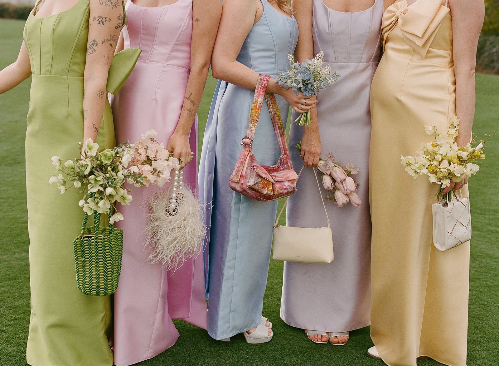 Variety of Pastel Strapless Dresses in Lime Green, Pink, and Lavender — Aesthetic Pastel Dress