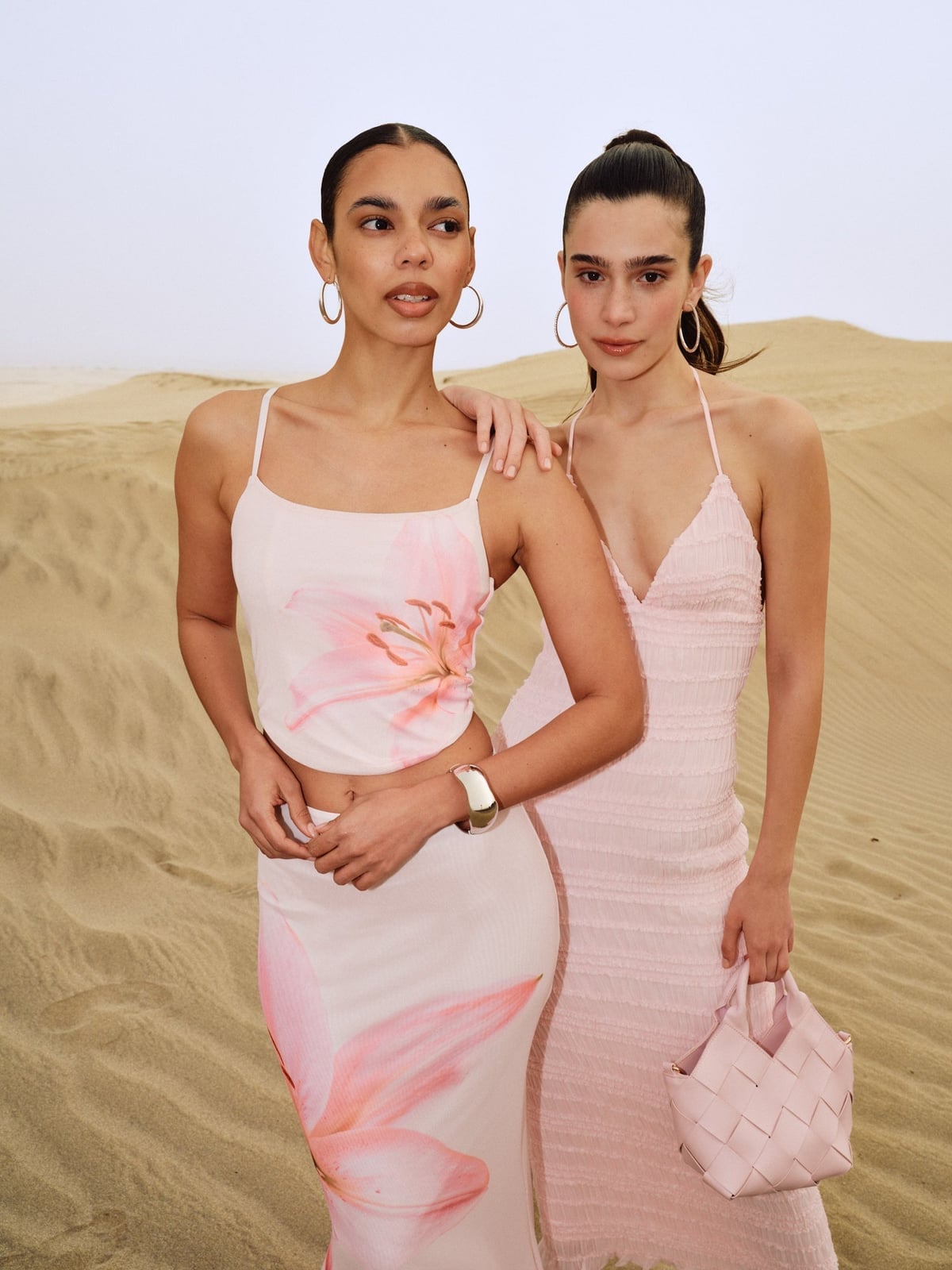 Pale Pink Floral Print Cami Top and Fitted Skirt Set — Aesthetic Pastel Dress