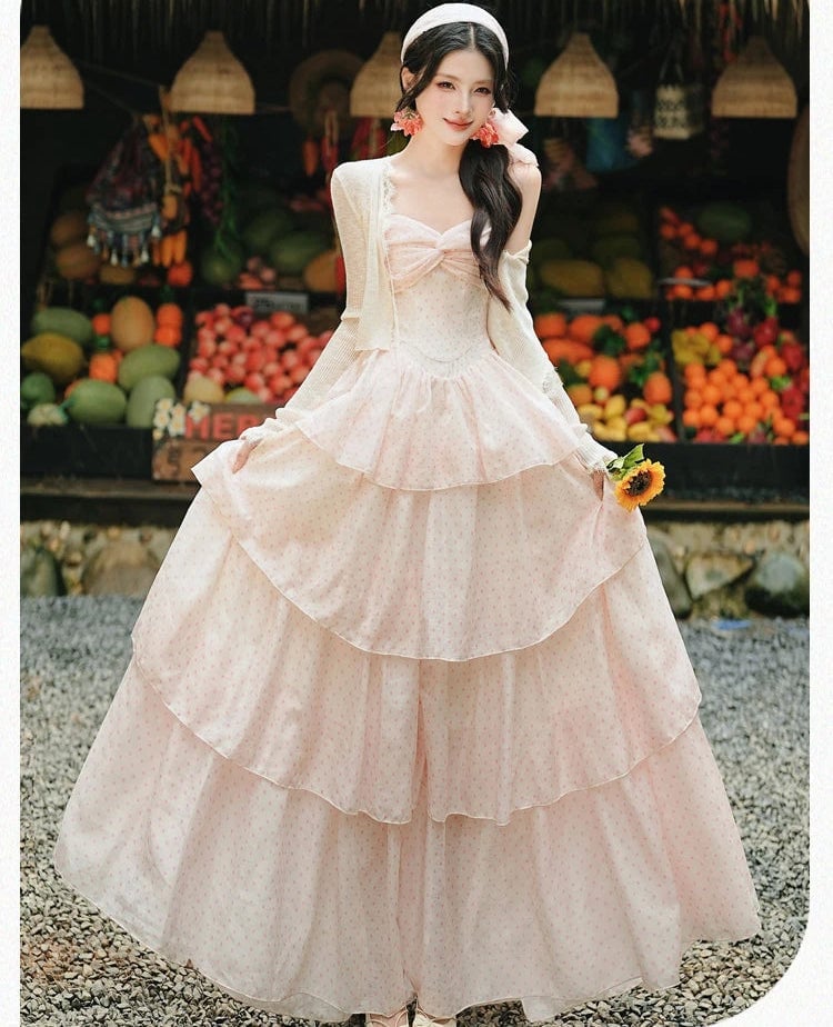 Voluminous Pale Pink Ballgown Dress with Tiered Tulle Skirt — Aesthetic Pastel Dress