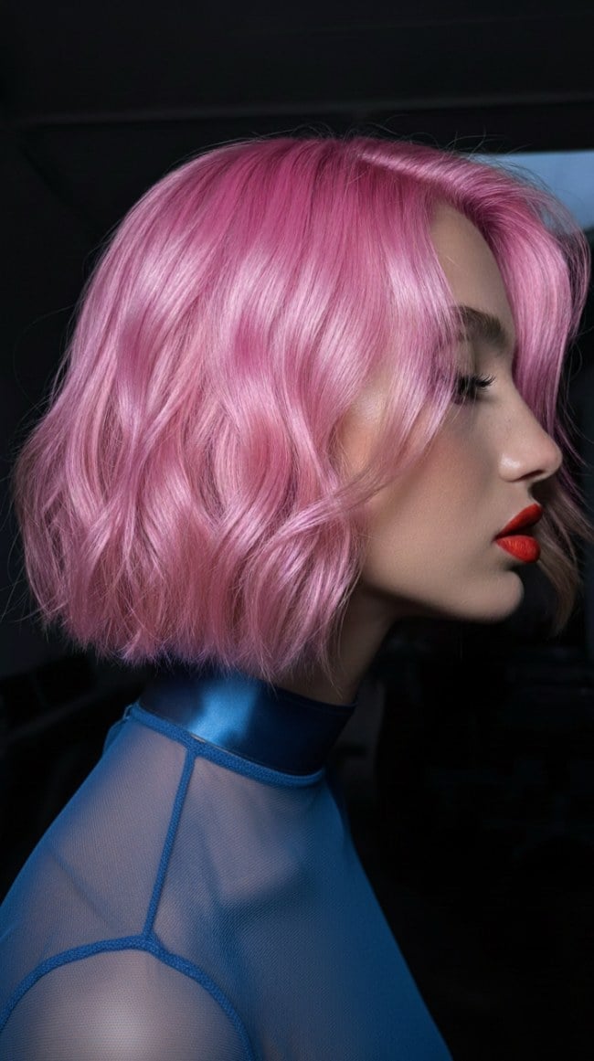 Collarbone Length Bob With Soft Waves Collarbone Length Bob With Soft Waves — Aesthetic Pastel Pink Hair