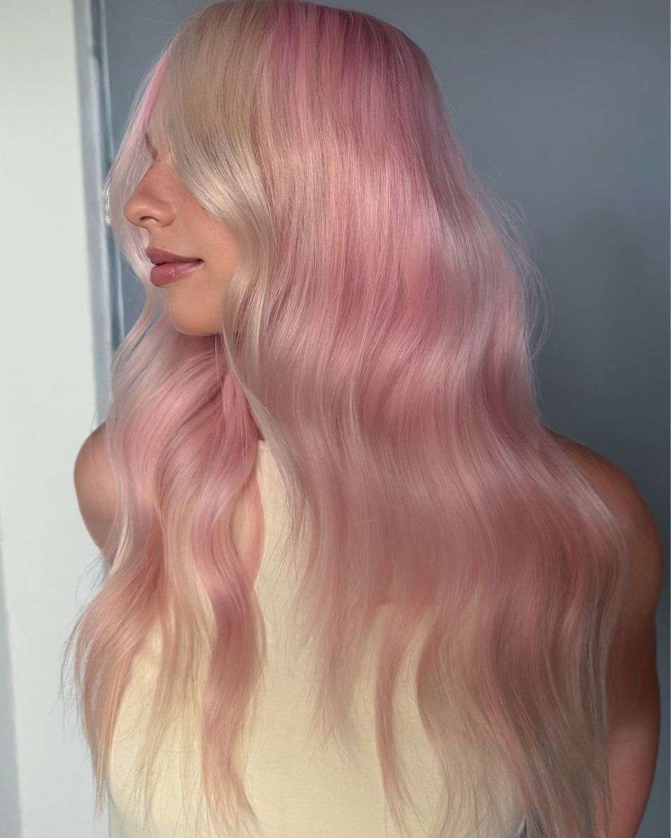 Long Layered Hair With Pink And Blonde Balayage Long Layered Hair With Pink And Blonde Balayage — Aesthetic Pastel Pink Hair