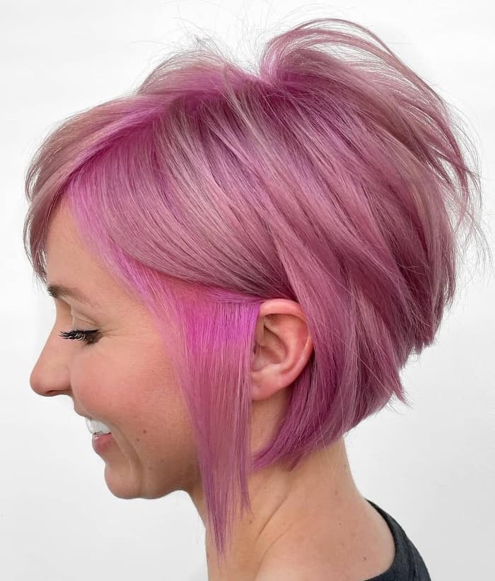 Textured Ear Length Bob With Pink Accents Textured Ear Length Bob With Pink Accents — Aesthetic Pastel Pink Hair
