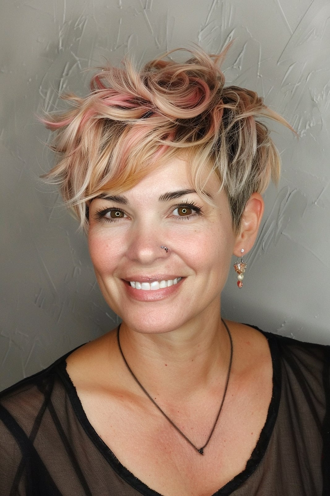 Textured Pixie With Pastel Pink Highlights Textured Pixie With Pastel Pink Highlights — Aesthetic Pastel Pink Hair