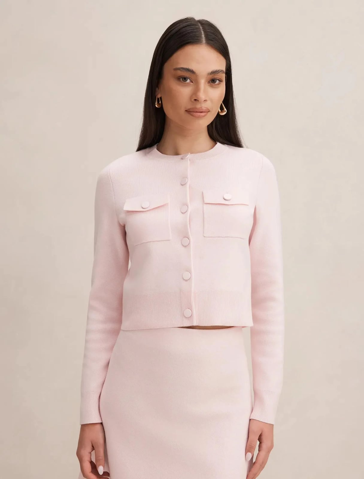 Pale Pink Cropped Cardigan With Pockets — Aesthetic Pink Cardigan Outfit