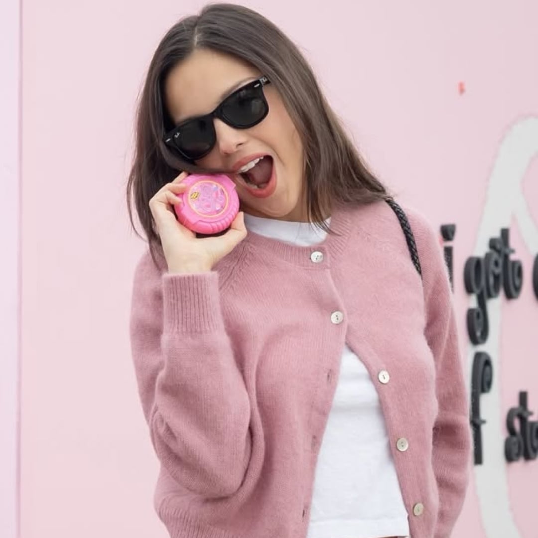 Pink Fluffy Cardigan With White T-shirt — Aesthetic Pink Cardigan Outfit