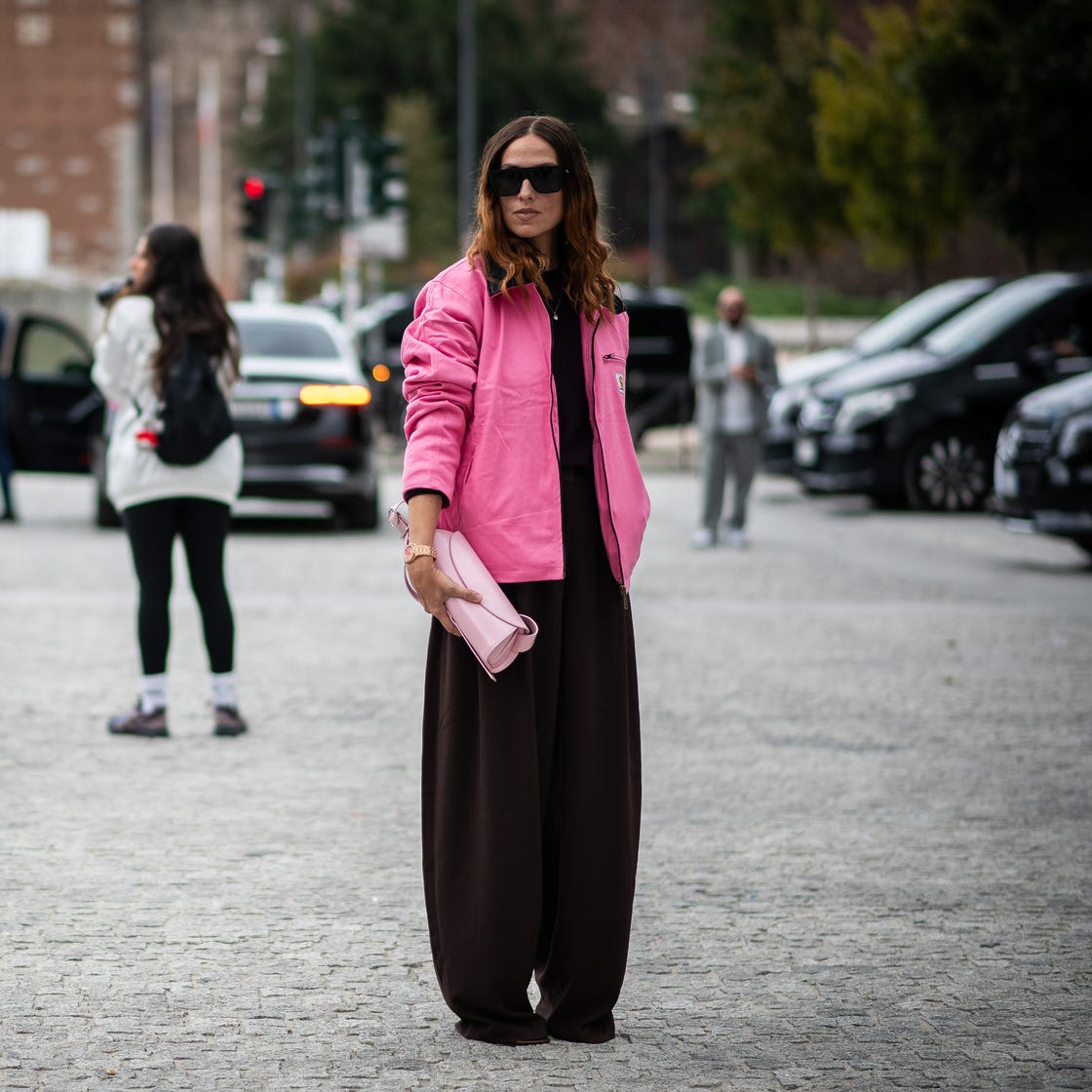 Oversized Pink Jacket With Brown Trousers — Aesthetic Pink Cardigan Outfit