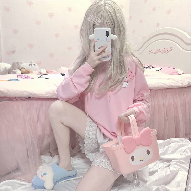Pink Hoodie With Character Graphic And Shorts — Aesthetic Pink Hoodie Outfit