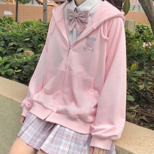 Pink Zip-Up Hoodie Over Collared Shirt — Aesthetic Pink Hoodie Outfit