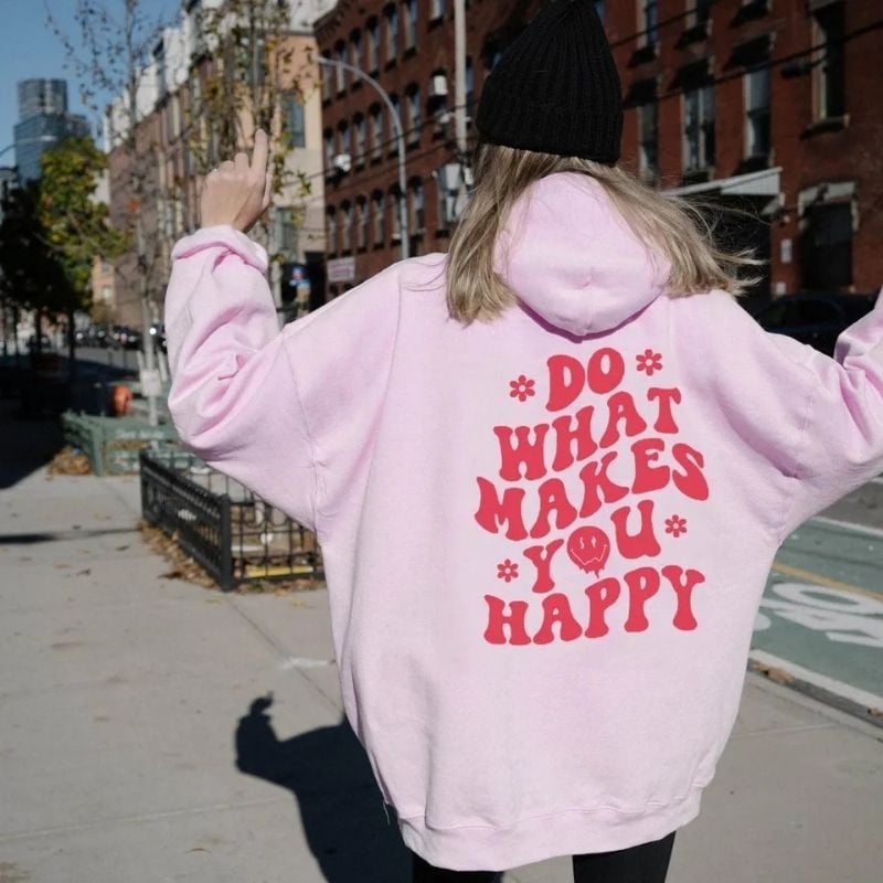 Pink Hoodie With Graphic Back Text — Aesthetic Pink Hoodie Outfit