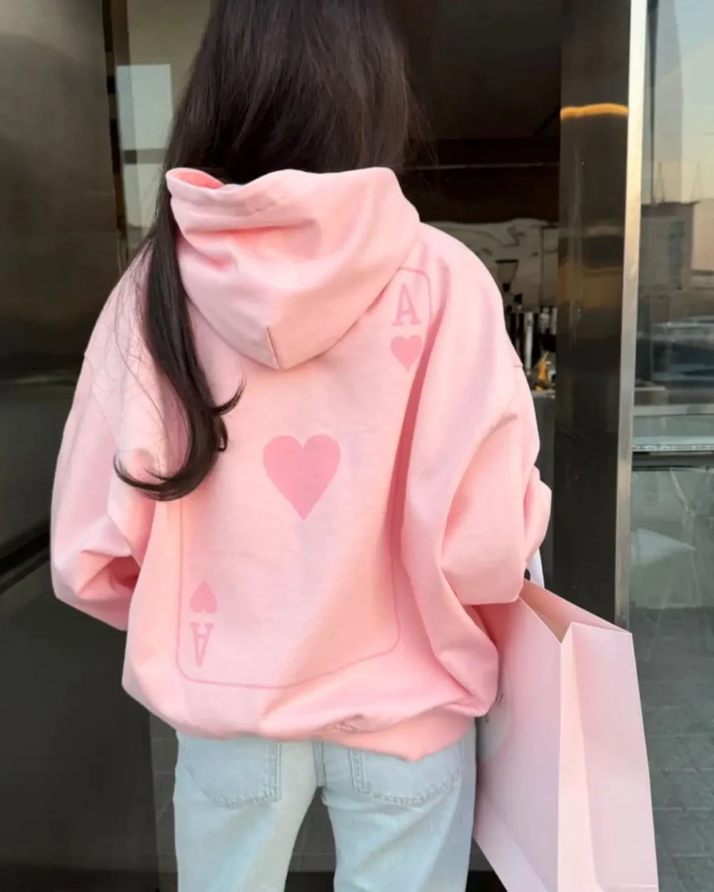 Oversized Pink Hoodie With Ace of Hearts Graphic — Aesthetic Pink Hoodie Outfit