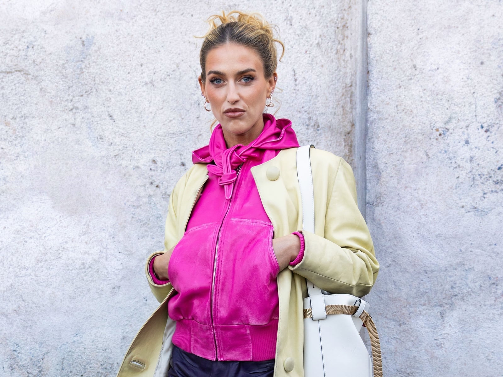 Bright Pink Zip-Up Hoodie Under Jacket — Aesthetic Pink Hoodie Outfit