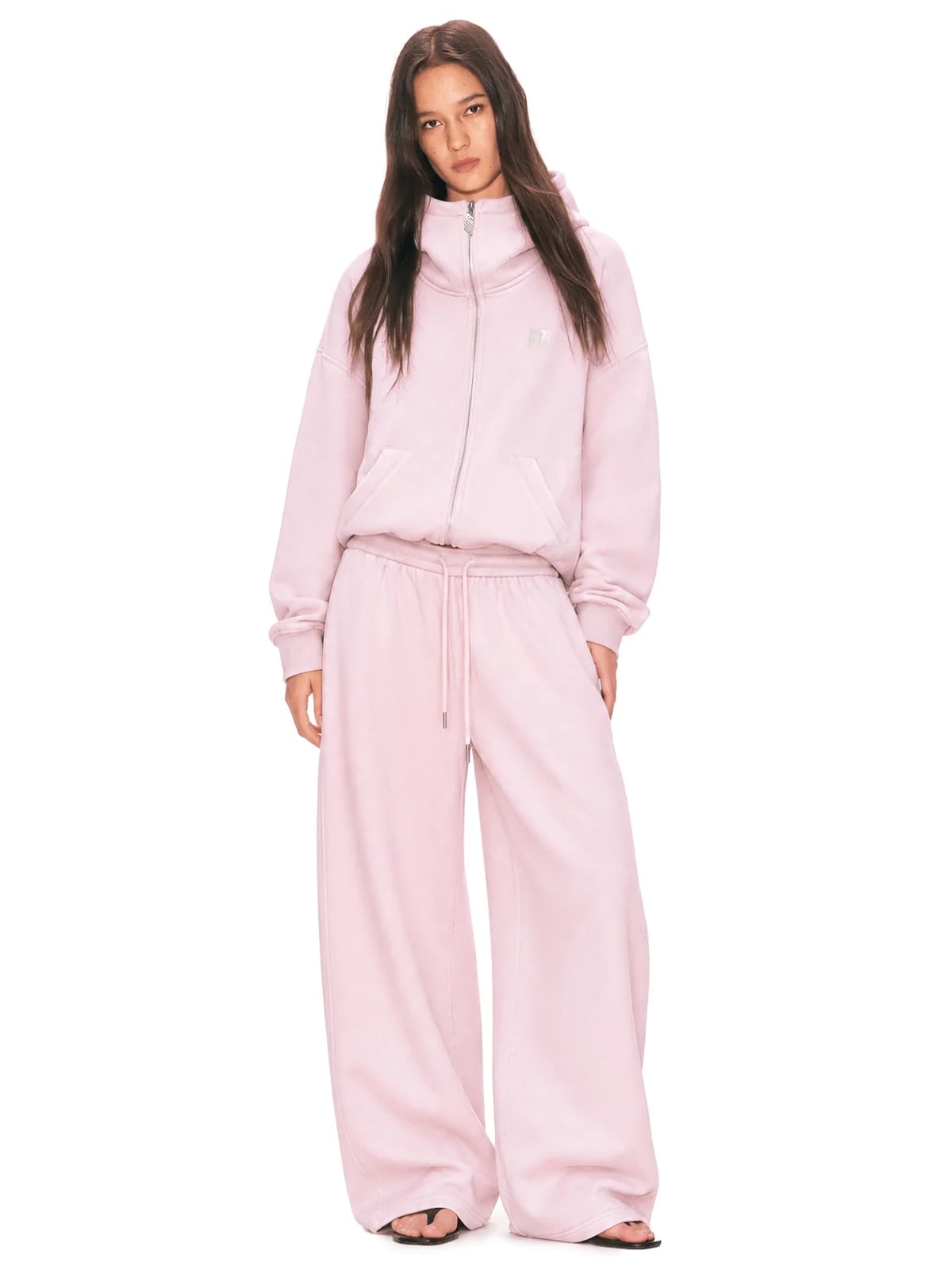 Pink Zip-Up Hoodie And Wide Leg Pants Set — Aesthetic Pink Hoodie Outfit