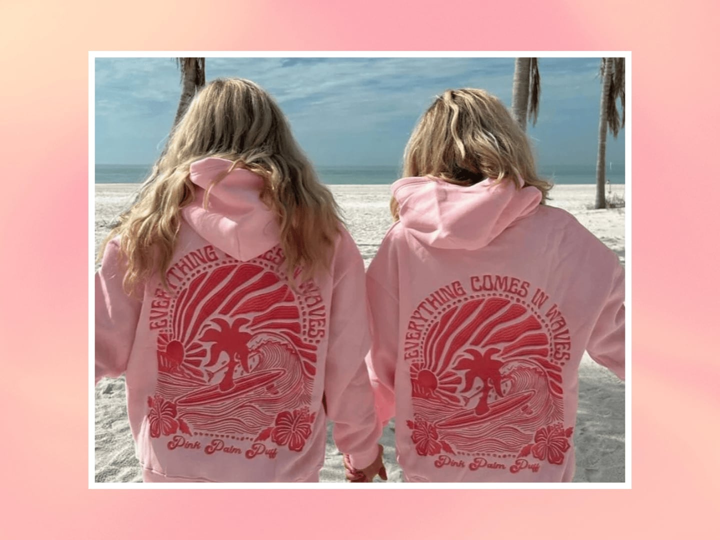 Oversized Pink Hoodies With Sunset Graphic — Aesthetic Pink Hoodie Outfit