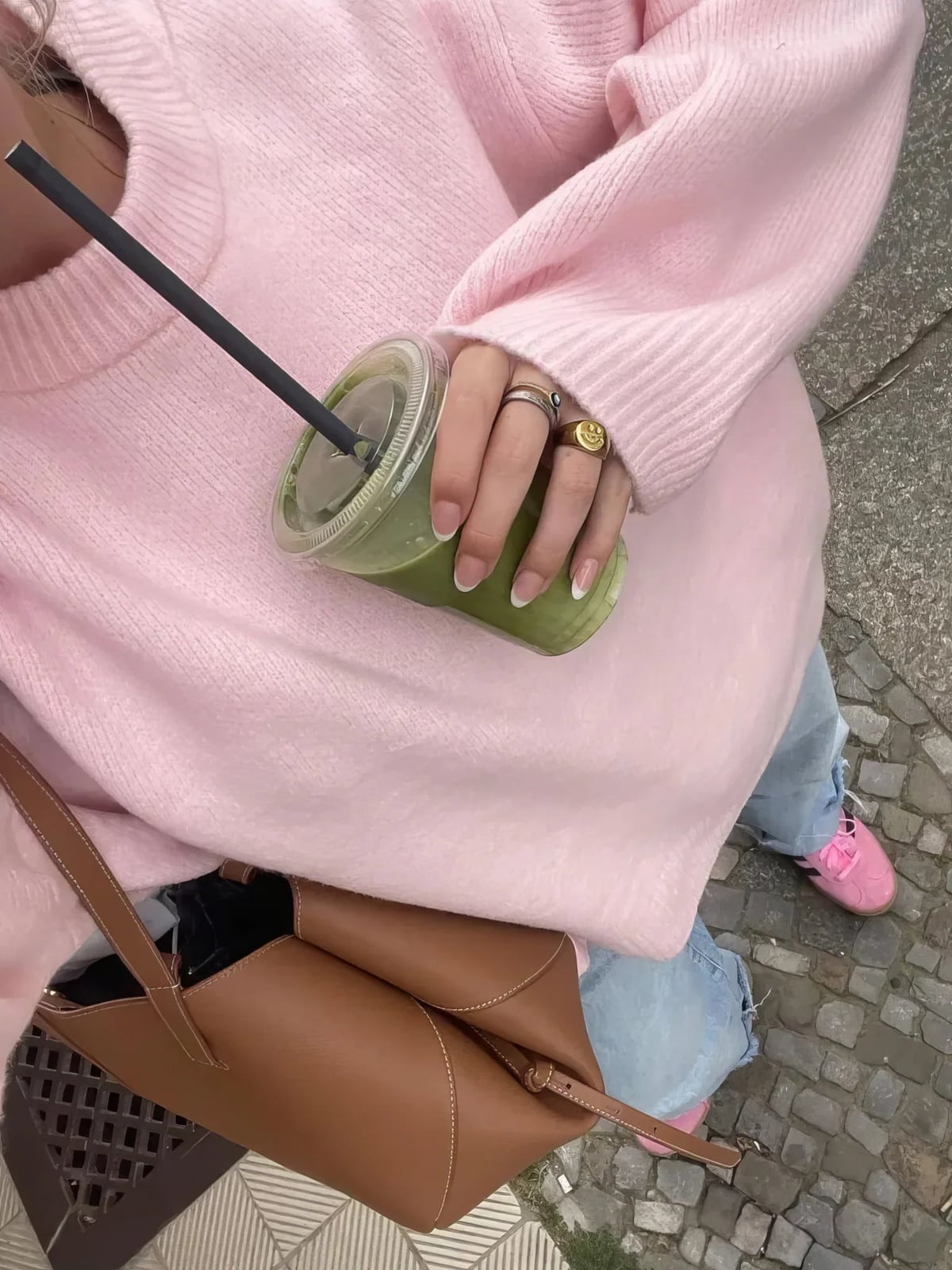 Oversized Pastel Pink Sweater with Pink Sneakers — Aesthetic Pink Sweater Outfit