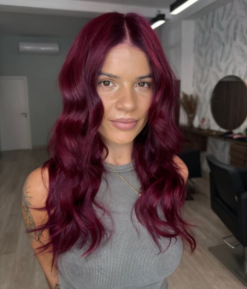 Deep Burgundy Red Loose Waves — Aesthetic Red Hair