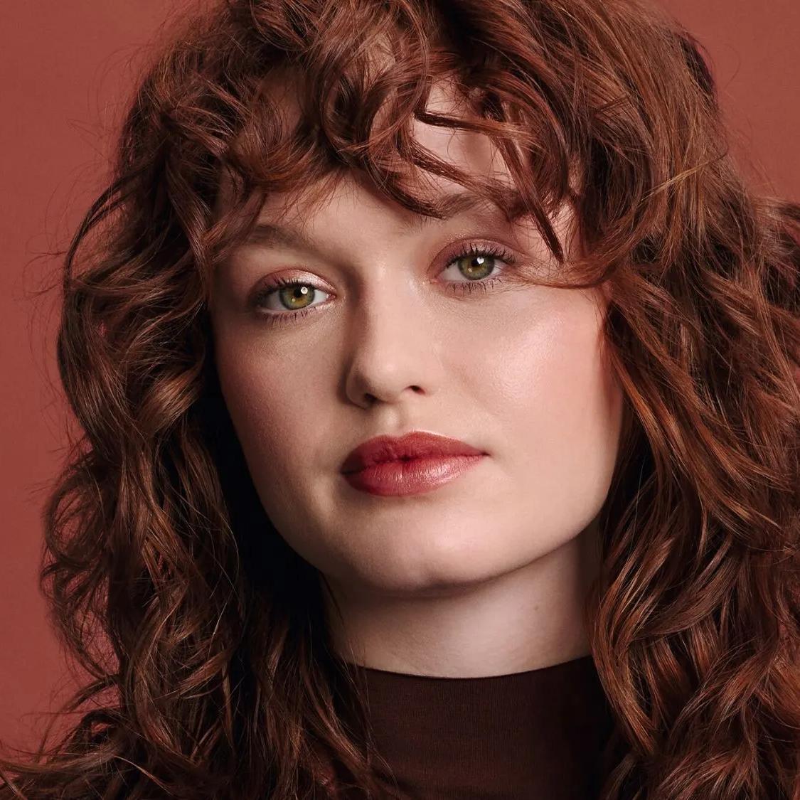 Dark Red Auburn Curls With Curtain Bangs — Aesthetic Red Hair