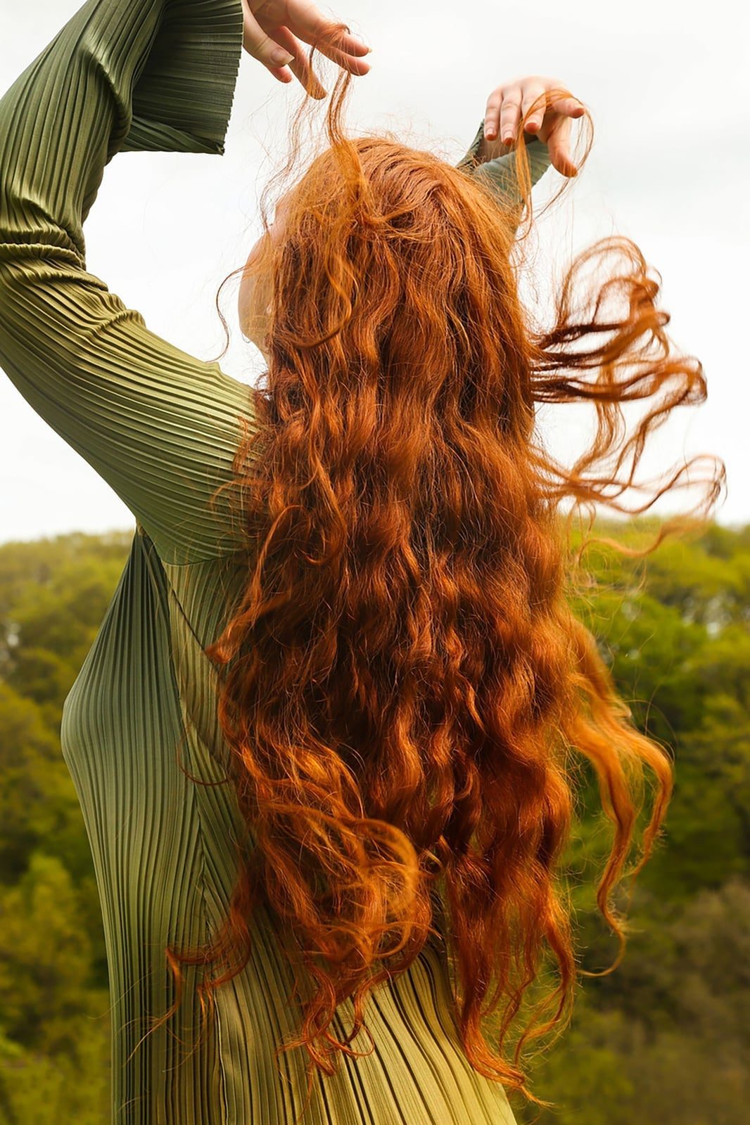 Flowing Copper Red Waves From Behind — Aesthetic Red Hair