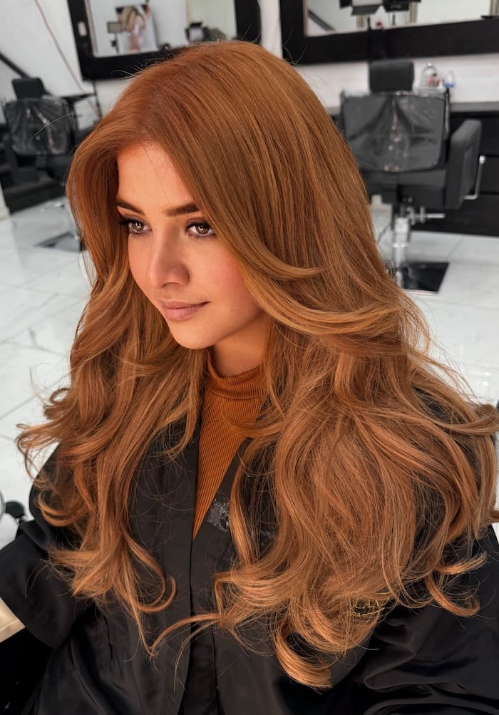 Golden Ginger Balayage Curls — Aesthetic Red Hair