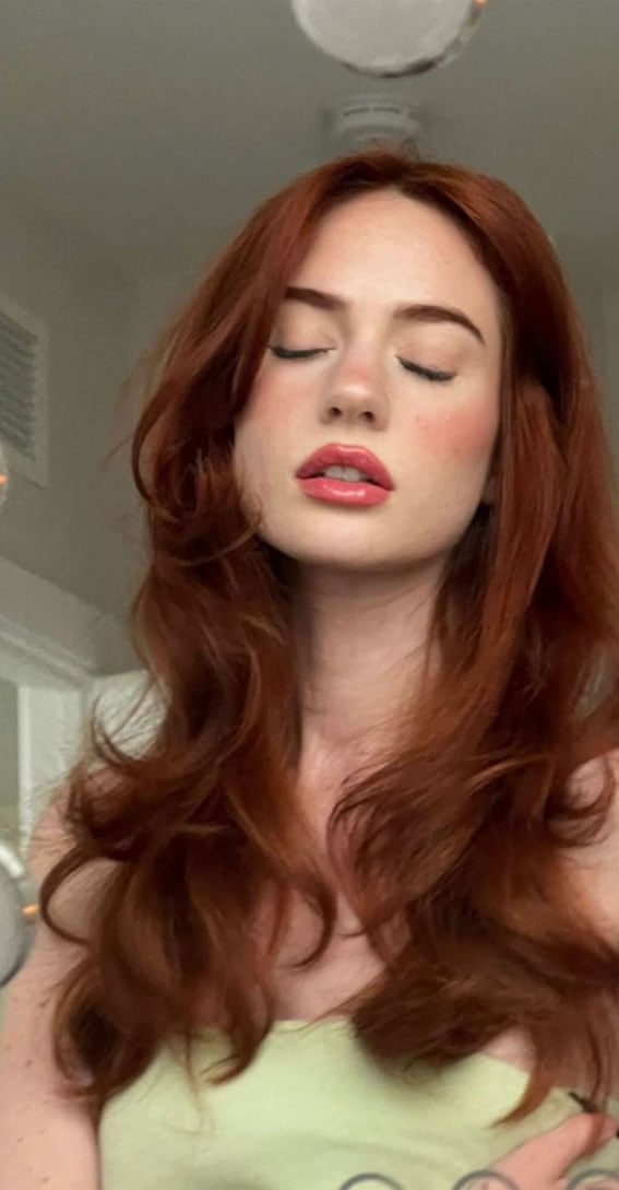 Copper Red Soft Waves With Layers — Aesthetic Red Hair