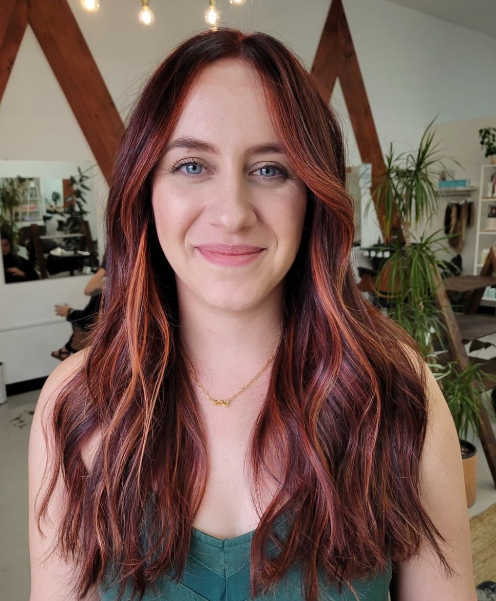 Cinnamon Red Balayage Blowout — Aesthetic Red Hair