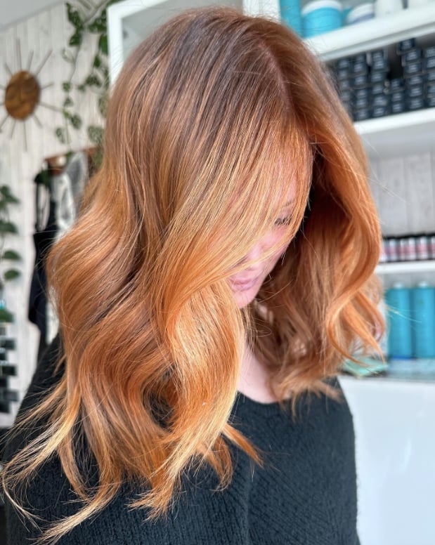 Copper Red Soft Waves With Highlighting The Rich — Aesthetic Red Hair