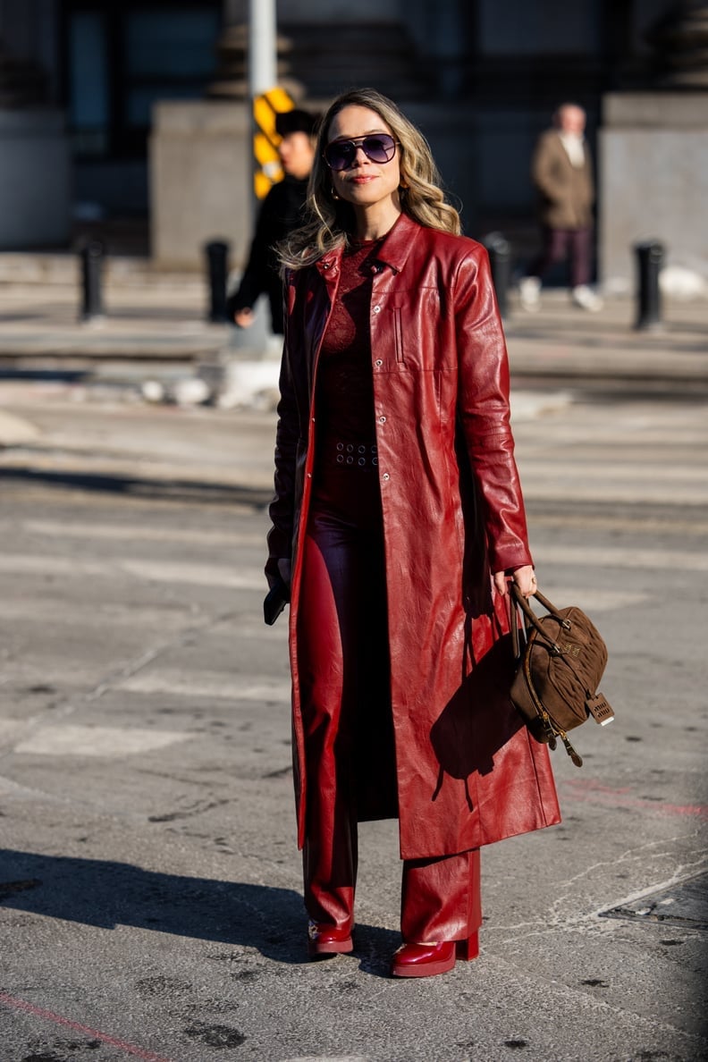 Red Patent Leather Trench Coat Ensemble — Aesthetic Red Leather Jacket Outfit