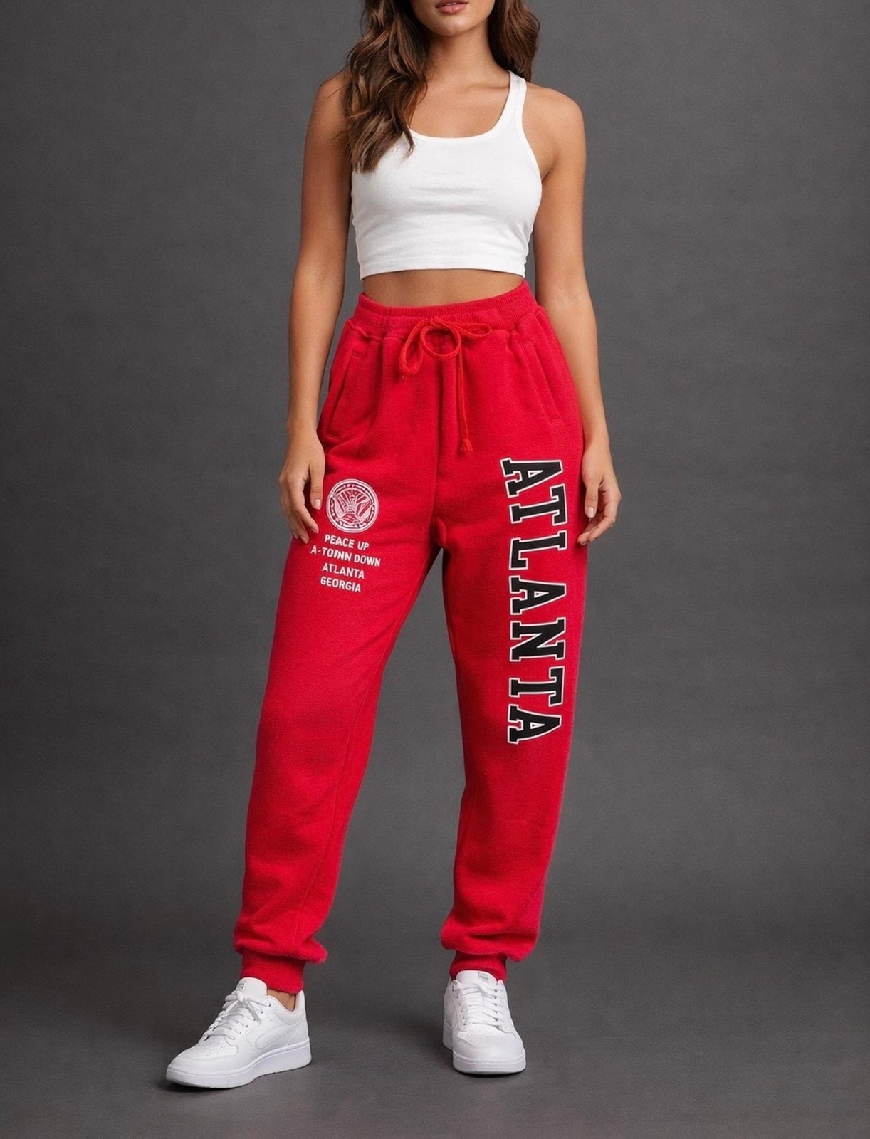 Red Sweatpants With 'Atlanta' Text — Aesthetic Red Sweatpants Outfit